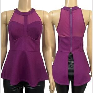 NWT Bebe Sleeveless Buckle Peplum Top Purple Small